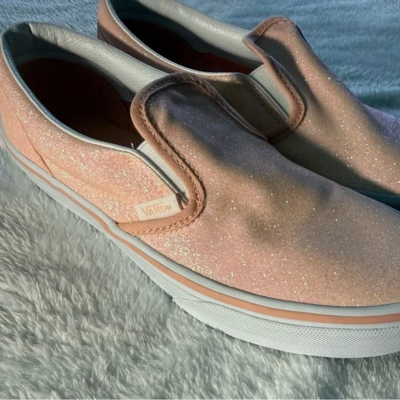 New Vans Classic Slip-On Glitter Sneakers Apricot Nectar Pink- 5y/6.5w - Picture 4 of 8